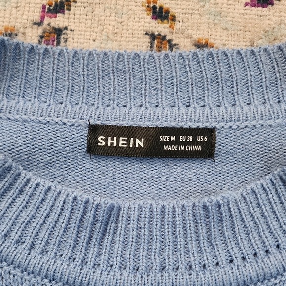 Shein Blue Knit Butterfly Women's Crop Sweater, size Medium - Picture 2 of 9